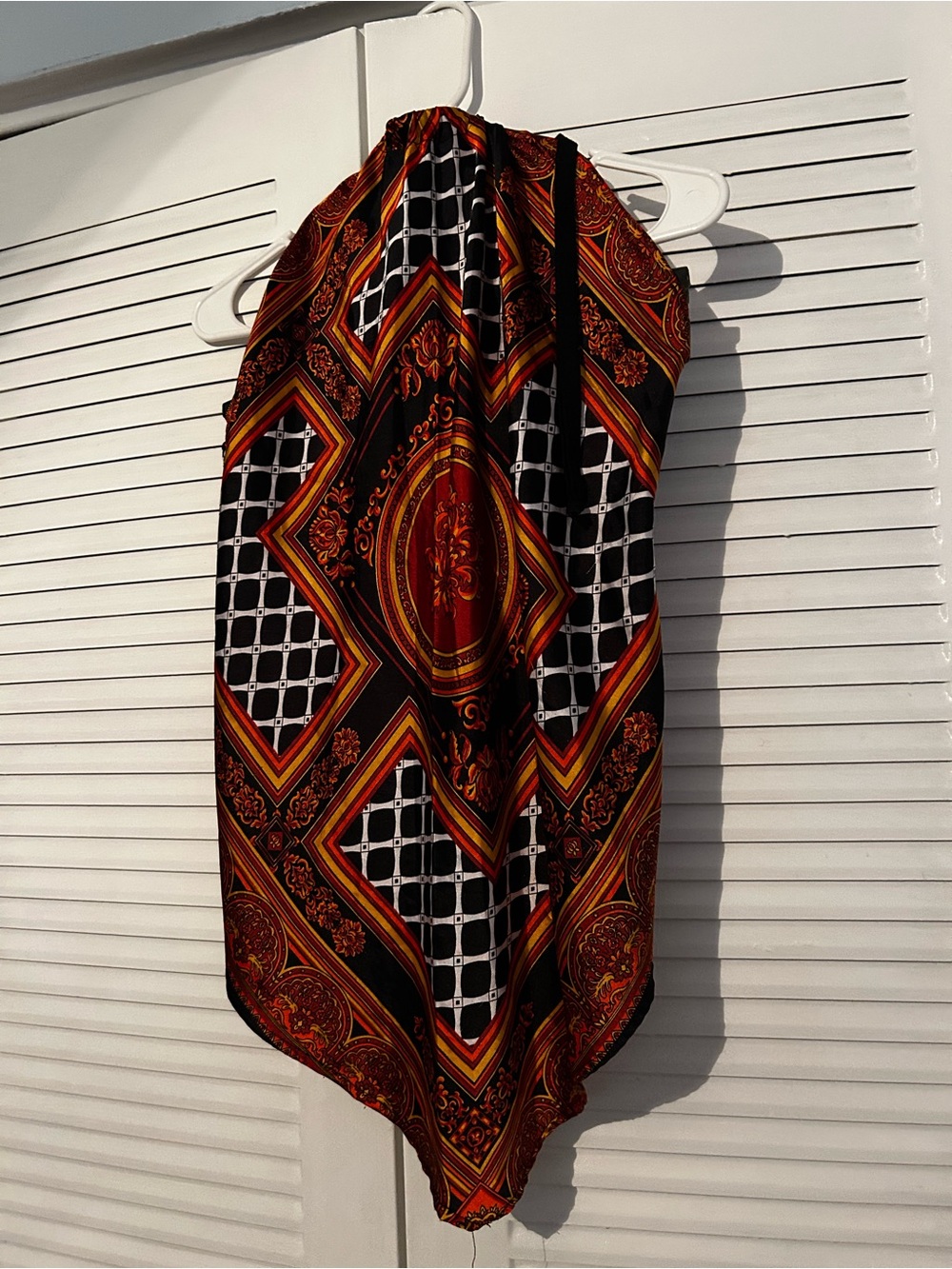 Vintage 90s Red & Black Halter Handkerchief Dress